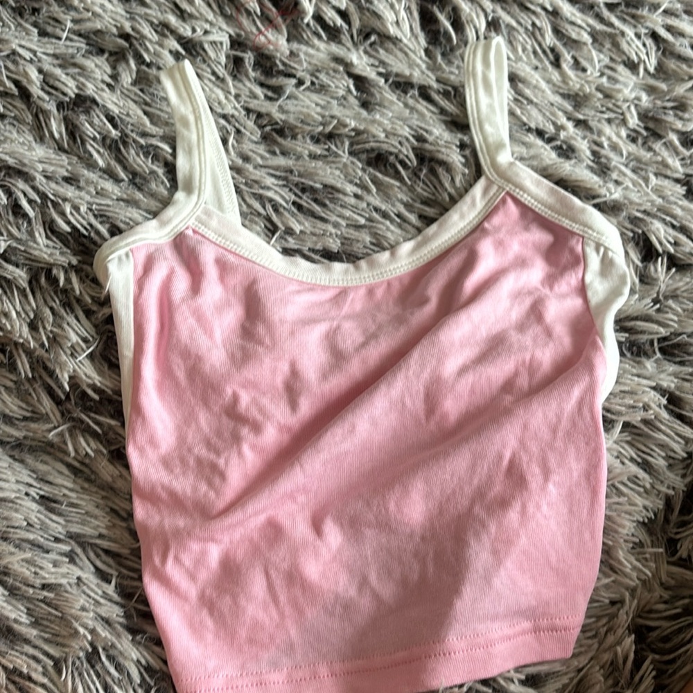 pink and white top
